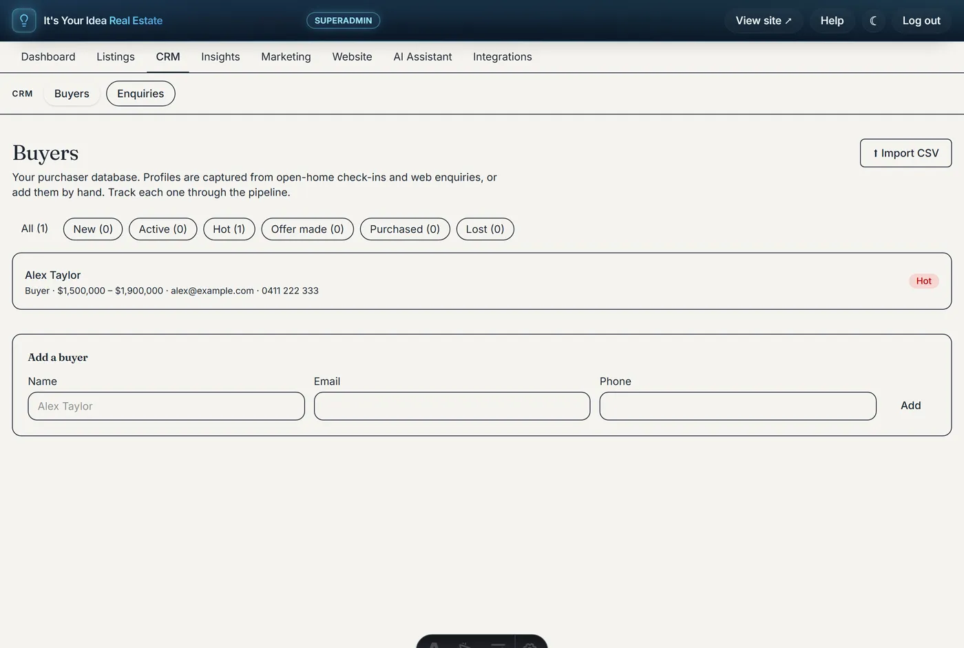 A buyer CRM that fills itself — It's Your Idea Real Estate