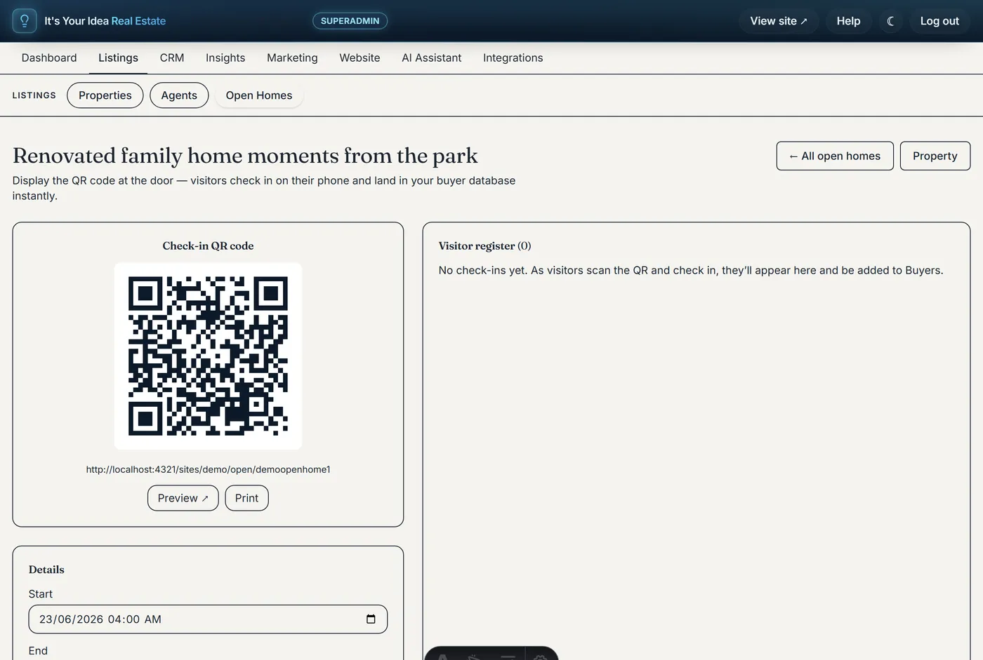 Open-home QR check-in — It's Your Idea Real Estate